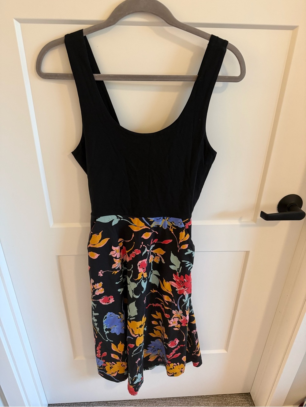 Pact Organic Cotton Floral Tie Back Fit & Flare Dress Black Multicolor XS